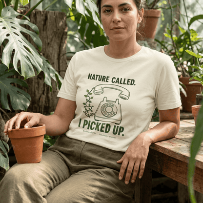 Nature Called T‑Shirt — “I Picked Up” Vintage Phone Eco Graphic Tee