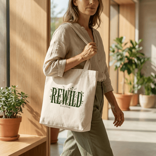 Rewild Everything Organic Canvas Tote — Eco-Friendly Plant Lover Bag