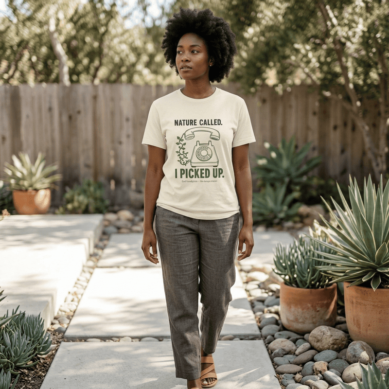 Nature Called T‑Shirt — “I Picked Up” Vintage Phone Eco Graphic Tee