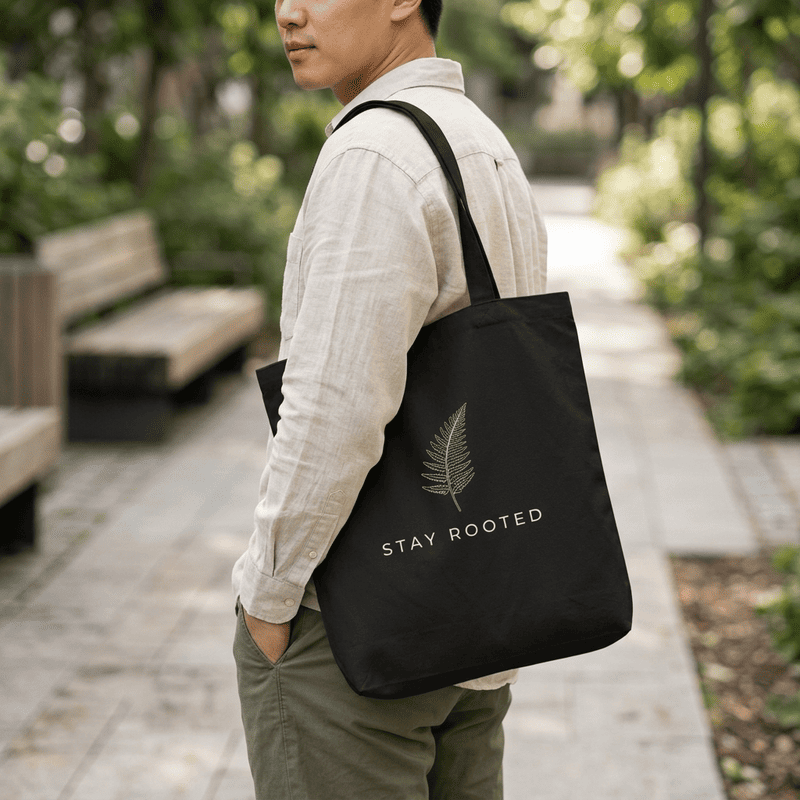 Stay Rooted Tote Bag — Minimal Fern Design Cotton Grocery & Market Bag