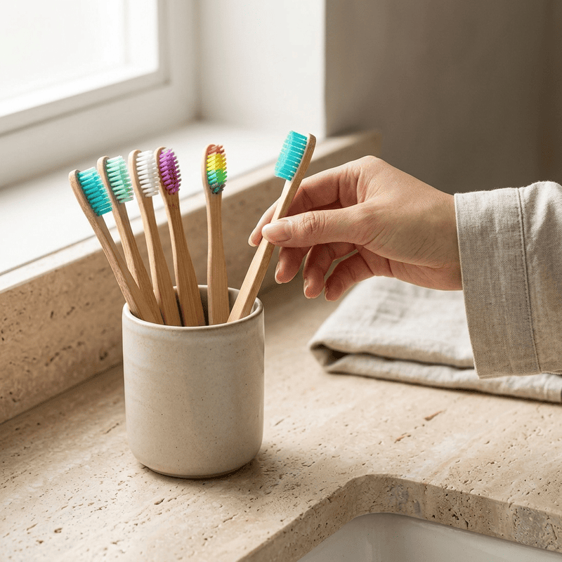 Single Natural Bamboo Toothbrush Plate Set