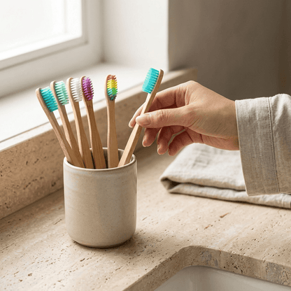 Single Natural Bamboo Toothbrush Plate Set