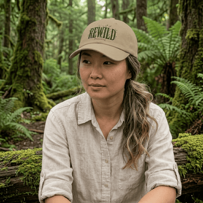 Rewild Everything Khaki Baseball Cap — Outdoor Nature, Conservation Hat
