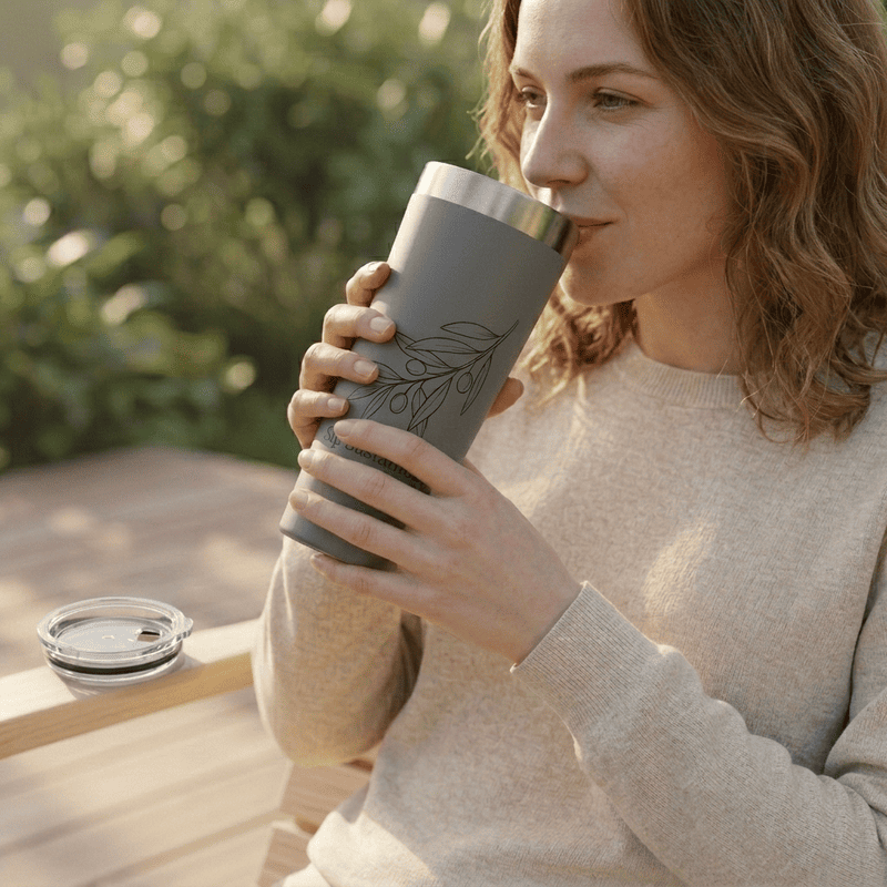 Eco Olive Branch 22oz Insulated Tumbler — "Sip Sustainably"