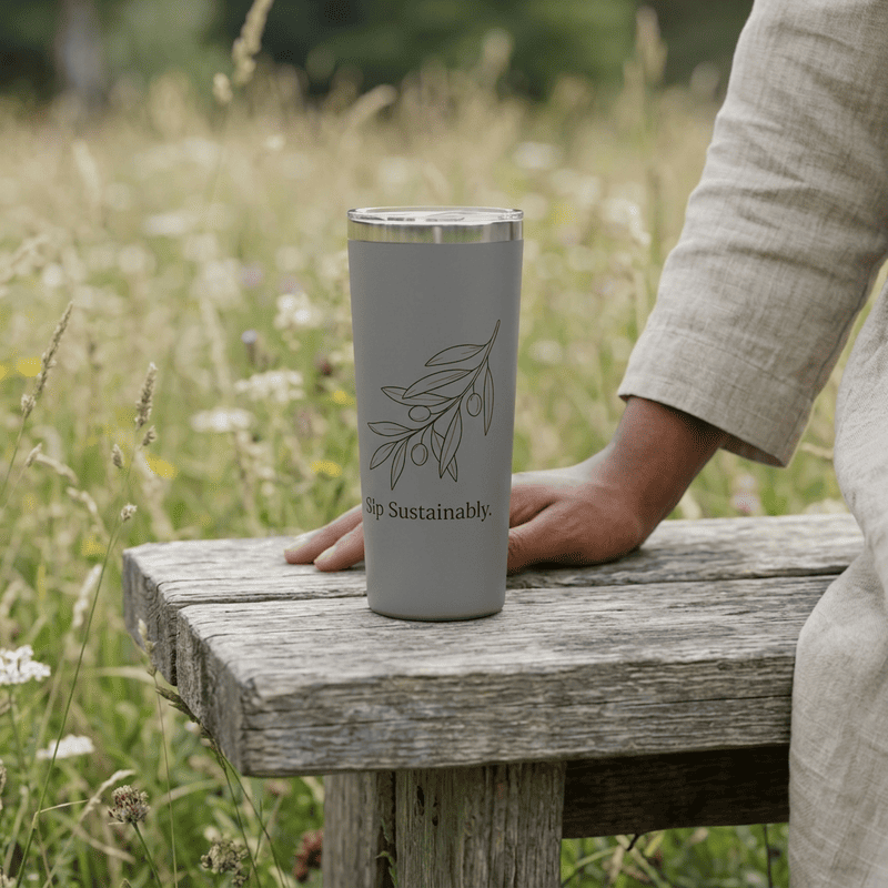 Eco Olive Branch 22oz Insulated Tumbler — "Sip Sustainably"